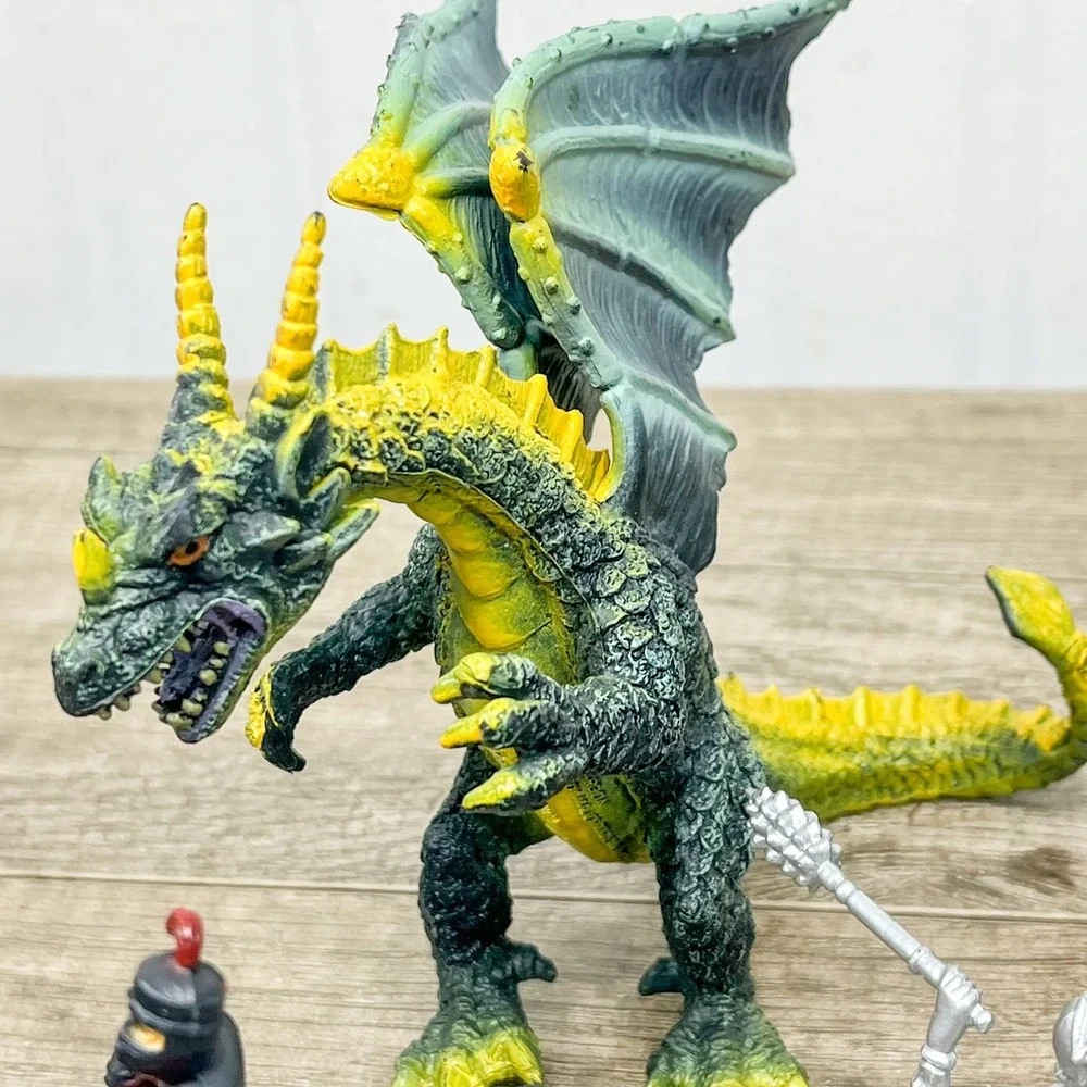 Vintage Plastic Medieval Knights and Dragons Toy Figures Lot Red Silver